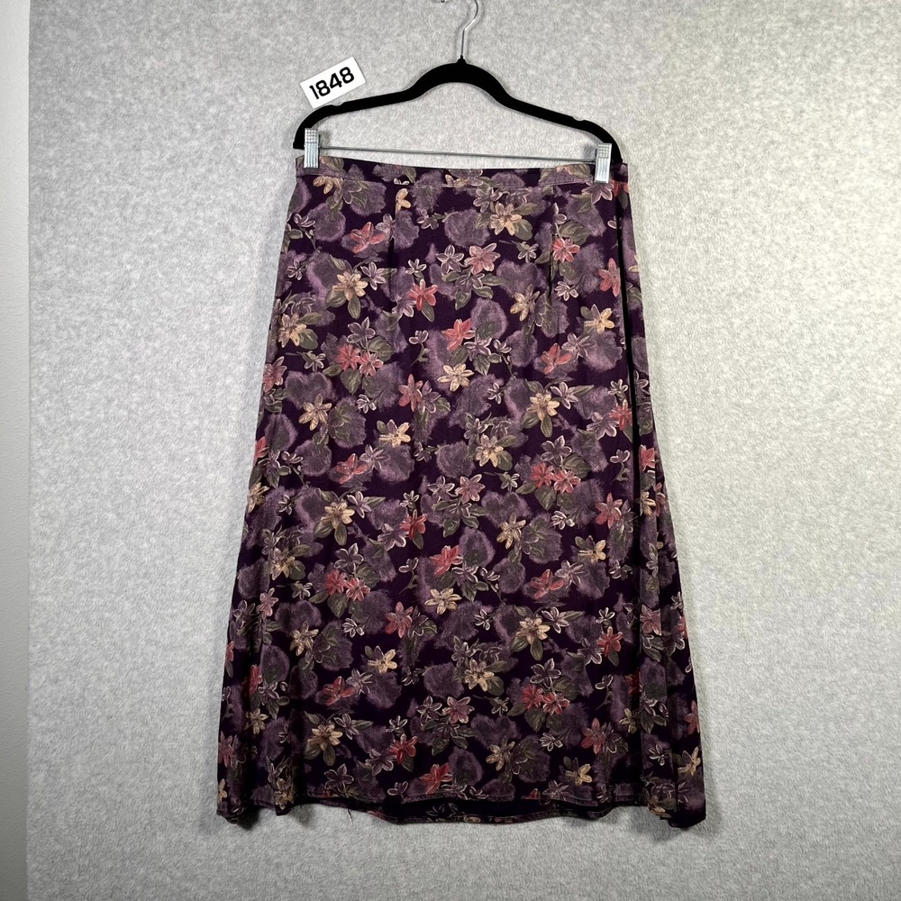 Vintage Victoria Holley Maxi Skirt Womens 33W Purple Floral Back Zip